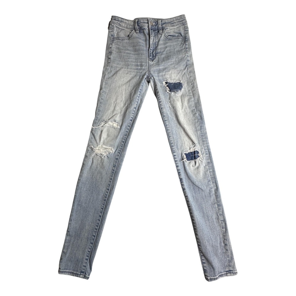 American Eagle Outfitters Super Hi Rise Jegging Jeans Womens 4L Distressed Denim